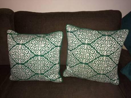 green and white pier 1 pillows