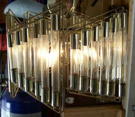 vintage brass and glass tubes chandelier